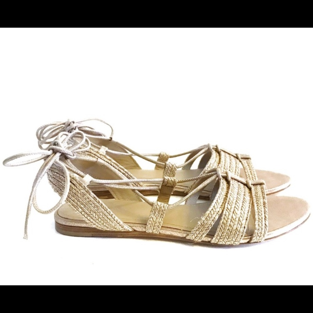 POUR LA VICTOIRE Gold Raffia Gladiator Sandals